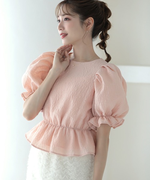 MERAKI(メラキ)の「バックハートジャガードトップス(シャツ/ブラウス・レディース・ホワイト/ブラック/ピンク・S/M)」の3枚目の写真