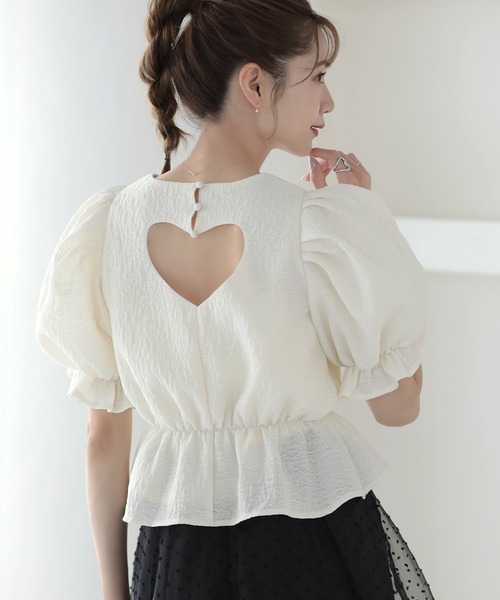 MERAKI(メラキ)の「バックハートジャガードトップス(シャツ/ブラウス・レディース・ホワイト/ブラック/ピンク・S/M)」の4枚目の写真