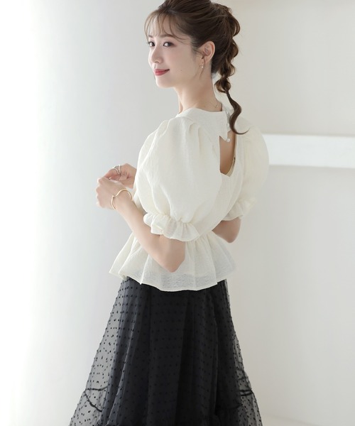 MERAKI(メラキ)の「バックハートジャガードトップス(シャツ/ブラウス・レディース・ホワイト/ブラック/ピンク・S/M)」の5枚目の写真