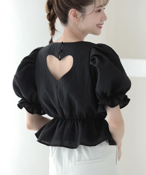 MERAKI(メラキ)の「バックハートジャガードトップス(シャツ/ブラウス・レディース・ホワイト/ブラック/ピンク・S/M)」の14枚目の写真