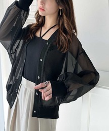 今季トレンドのシアー素材。オーガンジーボリュームスリーブカーディガン(長袖) 紫外線・日焼け対策/冷房対策