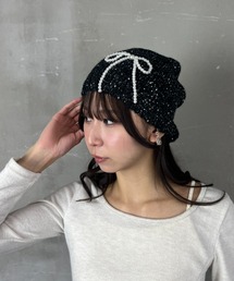 Loco Ocean（ロコオーシャン）の「ラメニット パールリボンチャーム ニットキャップ ニット帽（ニットキャップ/ビーニー）」