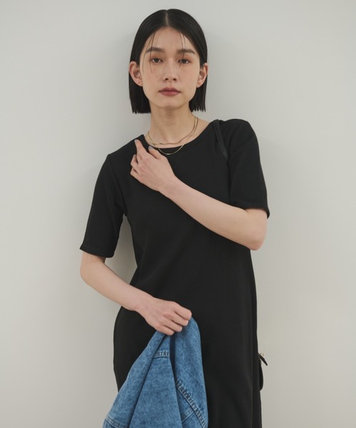 Shelly island（シェリーアイランド）の「カップ付バックデザインサーマルワンピ（ワンピース・レディース・ブラック/チャコールグレー・FREE）」の5枚目の写真