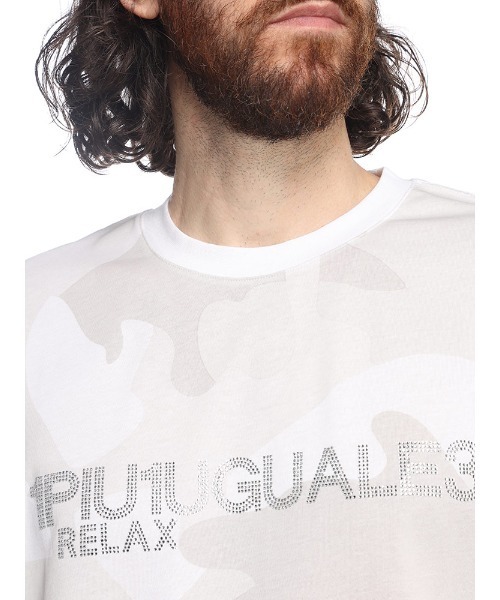 1piu1uguale3 RELAX（ウノピュウノウグァーレトレリラックス）の「1PIU1UGUALE3 RELAX (ウノ ピュ ウノ ウグァーレ トレ リラックス) ラインストーンロゴ  半袖Tシャツ（Tシャツ/カットソー・メンズ・ホワイト/ブラック・S/M/L/XL/2XL）」の8枚目の写真