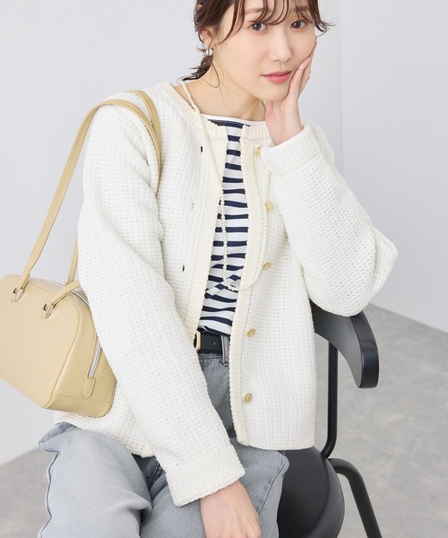 ROPE' PICNIC（ロペピクニック）の「ゴールドボタンサマーツイードカーディジャケット（カーディガン/ボレロ・レディース・ブラック系その他/ホワイト系その他/ベージュ・38）」の16枚目の写真