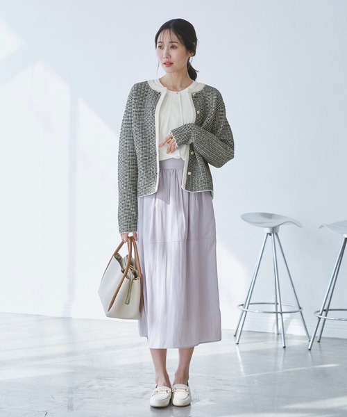 ROPE' PICNIC（ロペピクニック）の「ゴールドボタンサマーツイードカーディジャケット（カーディガン/ボレロ・レディース・ブラック系その他/ホワイト系その他/ベージュ・38）」の4枚目の写真