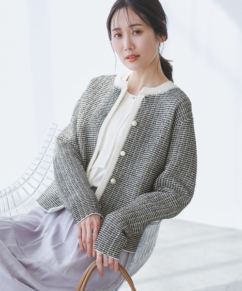 ROPE' PICNIC（ロペピクニック）の「ゴールドボタンサマーツイードカーディジャケット（カーディガン/ボレロ・レディース・ブラック系その他/ホワイト系その他/ベージュ・38）」の6枚目の写真