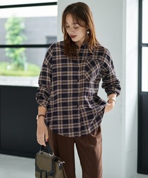 立体ステッチチェック柄シャツ