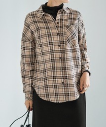 立体ステッチチェック柄シャツ