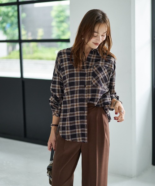 STYLE DELI(スタイルデリ)の「立体ステッチチェック柄シャツ(シャツ/ブラウス・レディース・ブラック系その他/ベージュ系その他・FREE)」の14枚目の写真