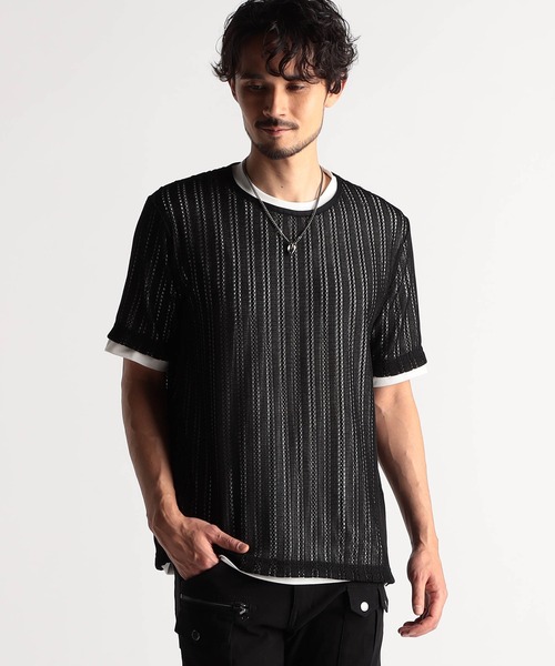 NICOLE CLUB FOR MEN（ニコルクラブフォーメン）の「ラッセルレースアンサンブルTシャツ（Tシャツ/カットソー・メンズ・ブルー系/グリーン系/ブラック/グレー系・MEDIUM/X-LARGE/LARGE）」の2枚目の写真