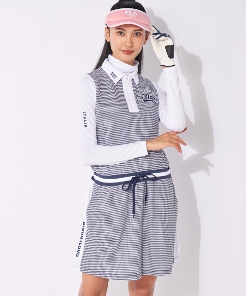 FILA GOLF(フィラゴルフ )の「チェック柄ノースリーブワンピース(ショート丈インナーシャツセット)(ワンピース・レディース・レッド/ネイビー・MEDIUM/LARGE/X-LARGE)」の2枚目の写真