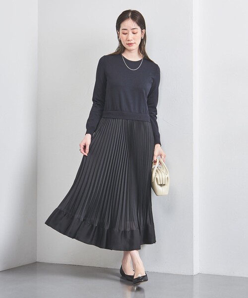 UNITED ARROWS（ユナイテッドアローズ）の「コンビ プリーツ ワンピース（ワンピース・レディース・ネイビー/ダークグレー・FREE）」の2枚目の写真