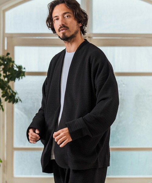 Magine(マージン)の「mj10547- Deformed Knitting Jacquard Collarless Jacket ノーカラージャケット(ノーカラージャケット・メンズ・チャコールグレー/ブラック/ミックスグレー・44/46/48)」の4枚目の写真