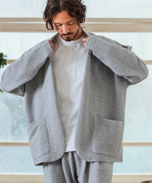 Magine(マージン)の「mj10547- Deformed Knitting Jacquard Collarless Jacket ノーカラージャケット(ノーカラージャケット・メンズ・チャコールグレー/ブラック/ミックスグレー・44/46/48)」の15枚目の写真