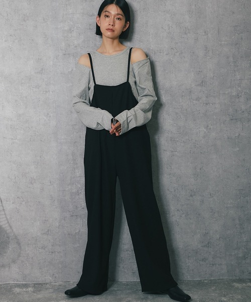 美品　リブジョア　LIBJOIE　ギャザーオールインワン　S　ブラック セール】* 〈洗濯機可能〉ネック ギャザー オールインワン