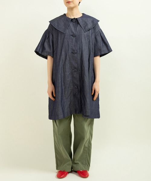 【新品タグ付き】☆bebe☆ 70-80、80-90cmワンピース＋丸襟シャツ セール】綿ラミーライトデニム BIG襟ミニワンピース（ワンピース