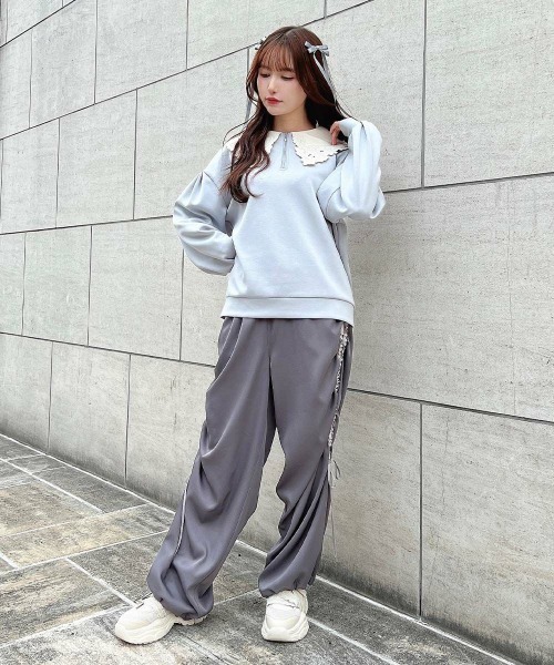 F i.n.t（フィント）の「ドロストリボントラックパンツ/fint　フィント（その他パンツ・レディース・グレー/ネイビー・FREE）」の9枚目の写真