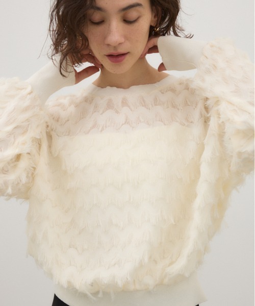 crie conforto(クリーコンフォルト)の「カットジャガードプルオーバー 秋服 / 冬服 / 長袖(Tシャツ/カットソー・レディース・ブラック/アイボリー・FREE)」の2枚目の写真