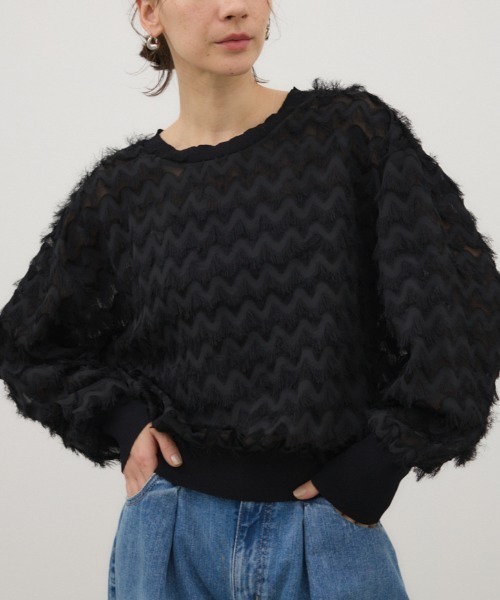 crie conforto(クリーコンフォルト)の「カットジャガードプルオーバー 秋服 / 冬服 / 長袖(Tシャツ/カットソー・レディース・ブラック/アイボリー・FREE)」の1枚目の写真