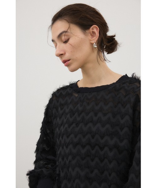 crie conforto(クリーコンフォルト)の「カットジャガードプルオーバー 秋服 / 冬服 / 長袖(Tシャツ/カットソー・レディース・ブラック/アイボリー・FREE)」の4枚目の写真