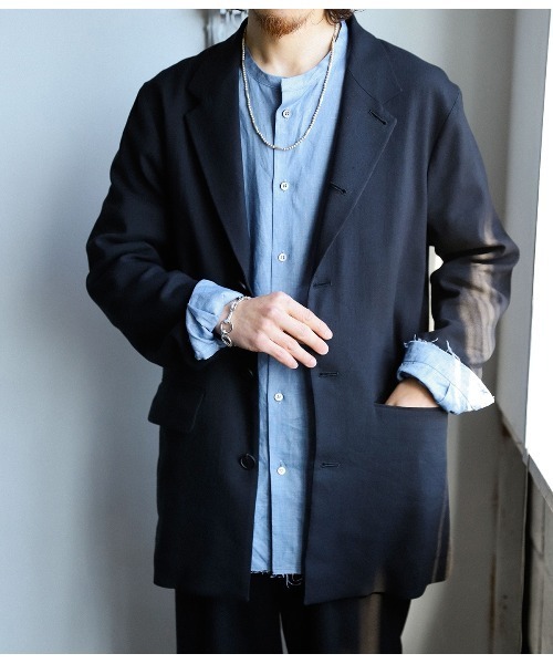 PORT BY ARK（ポートバイアーク）の「PORT BY ARK / ポートバイアーク：Linen Wool Gabardine Jacket：PO17-J001[COR]（テーラードジャケット・メンズ・ベージュ系その他/ブラック・1/2）」の13枚目の写真