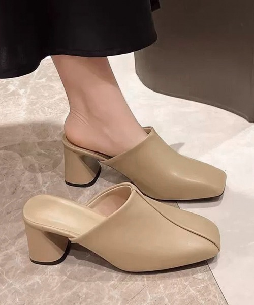 Miniministore（ミニミニストア）の「ミュールパンプス 太ヒール靴スクエアトゥ（その他シューズ・レディース・ブラック/ベージュ・22.5cm/23.0cm/23.5cm/24.0cm/24.5cm）」の3枚目の写真