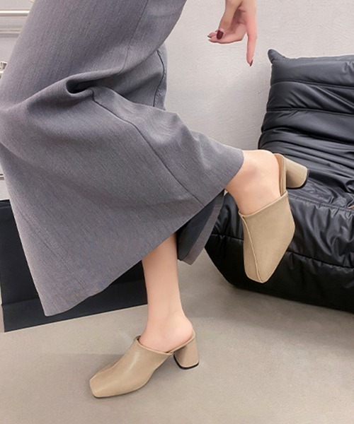 Miniministore（ミニミニストア）の「ミュールパンプス 太ヒール靴スクエアトゥ（その他シューズ・レディース・ブラック/ベージュ・22.5cm/23.0cm/23.5cm/24.0cm/24.5cm）」の6枚目の写真