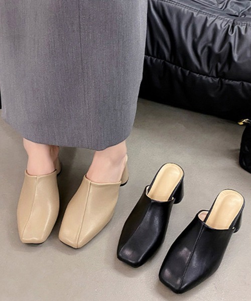 Miniministore（ミニミニストア）の「ミュールパンプス 太ヒール靴スクエアトゥ（その他シューズ・レディース・ブラック/ベージュ・22.5cm/23.0cm/23.5cm/24.0cm/24.5cm）」の15枚目の写真