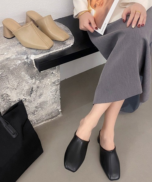 Miniministore（ミニミニストア）の「ミュールパンプス 太ヒール靴スクエアトゥ（その他シューズ・レディース・ブラック/ベージュ・22.5cm/23.0cm/23.5cm/24.0cm/24.5cm）」の16枚目の写真