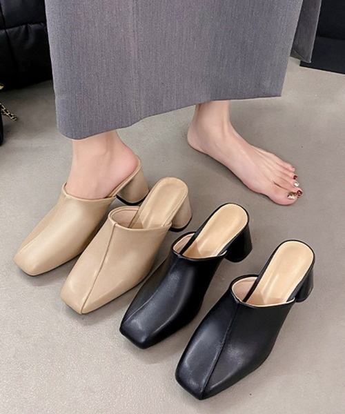Miniministore（ミニミニストア）の「ミュールパンプス 太ヒール靴スクエアトゥ（その他シューズ・レディース・ブラック/ベージュ・22.5cm/23.0cm/23.5cm/24.0cm/24.5cm）」の19枚目の写真