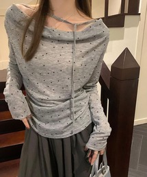 HALEY PESCA/チョーカーリボン ボートネック ドット柄トップス