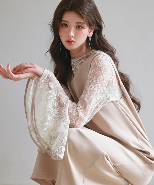 SAISON DE PAPILLON(セゾンドパピヨン)の「総レースブラウスとワンピースの2点セット(セットアップ・レディース・ブラック/ベージュ・L/M/S)」の9枚目の写真