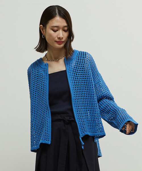 SOFFITTO（ソフィット）の「ジップ付きメッシュ編みニットカーディガン（カーディガン/ボレロ・レディース・オフホワイト/ブルー/ブラック・FREE）」の3枚目の写真