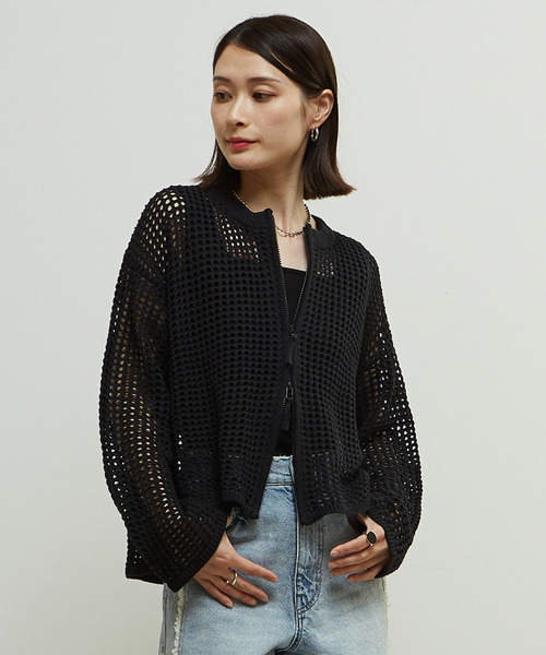 SOFFITTO（ソフィット）の「ジップ付きメッシュ編みニットカーディガン（カーディガン/ボレロ・レディース・オフホワイト/ブルー/ブラック・FREE）」の2枚目の写真