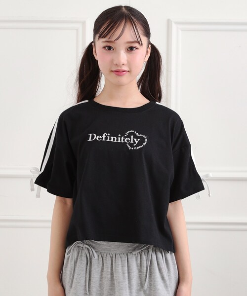 PINK-latte（ピンクラテ）の「袖ラインリボンTシャツ（Tシャツ/カットソー・キッズ・ライトパープル/オフホワイト/ブラック・16/15 /14/13）」の20枚目の写真