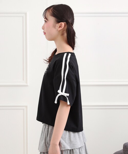 PINK-latte（ピンクラテ）の「袖ラインリボンTシャツ（Tシャツ/カットソー・キッズ・ライトパープル/オフホワイト/ブラック・16/15 /14/13）」の19枚目の写真