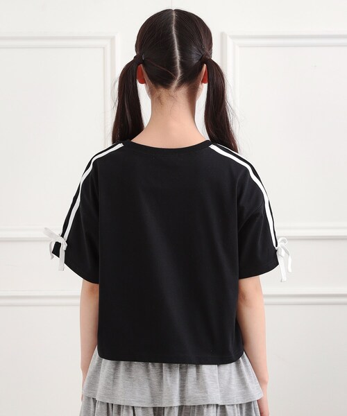 PINK-latte（ピンクラテ）の「袖ラインリボンTシャツ（Tシャツ/カットソー・キッズ・ライトパープル/オフホワイト/ブラック・16/15 /14/13）」の18枚目の写真