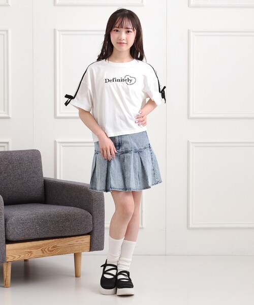 PINK-latte（ピンクラテ）の「袖ラインリボンTシャツ（Tシャツ/カットソー・キッズ・ライトパープル/オフホワイト/ブラック・16/15 /14/13）」の14枚目の写真