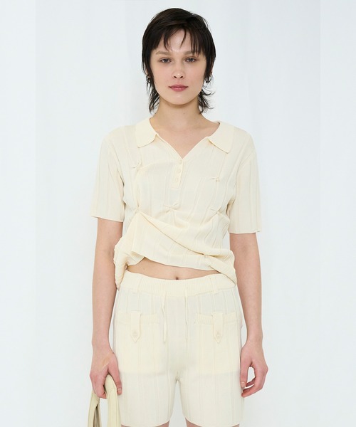 VIAVANDA（ヴィアヴァンダ）の「SMOOTH KNIT POLO SHIRT（ニット/セーター・レディース・アイボリー/チャコール・FREE）」の2枚目の写真