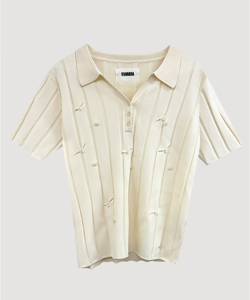 VIAVANDA（ヴィアヴァンダ）の「SMOOTH KNIT POLO SHIRT（ニット/セーター・レディース・アイボリー/チャコール・FREE）」の20枚目の写真