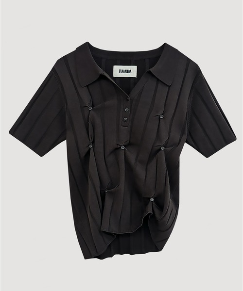 VIAVANDA（ヴィアヴァンダ）の「SMOOTH KNIT POLO SHIRT（ニット/セーター・レディース・アイボリー/チャコール・FREE）」の9枚目の写真