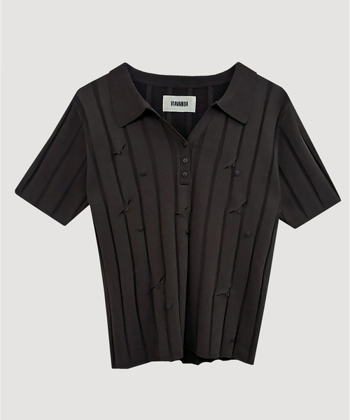 VIAVANDA（ヴィアヴァンダ）の「SMOOTH KNIT POLO SHIRT（ニット/セーター・レディース・アイボリー/チャコール・FREE）」の11枚目の写真