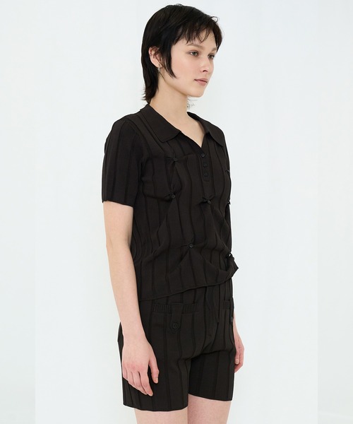VIAVANDA（ヴィアヴァンダ）の「SMOOTH KNIT POLO SHIRT（ニット/セーター・レディース・アイボリー/チャコール・FREE）」の3枚目の写真
