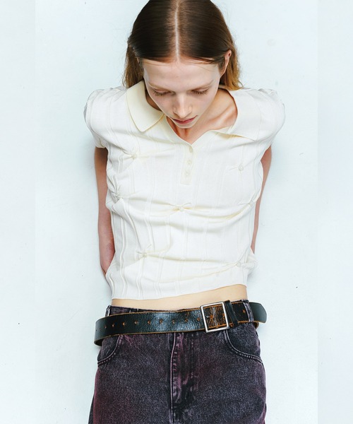 VIAVANDA（ヴィアヴァンダ）の「SMOOTH KNIT POLO SHIRT（ニット/セーター・レディース・アイボリー/チャコール・FREE）」の15枚目の写真