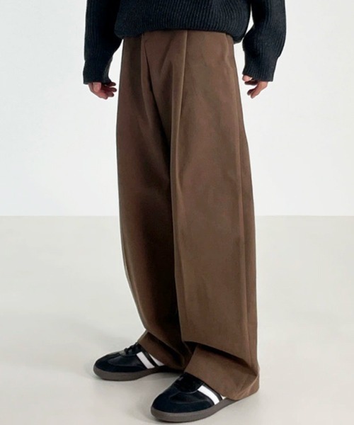 everyone コットンスラックス L ブラウン NOWLE（ノウル）の「【NOWLE】ワンタック リラックス コットン