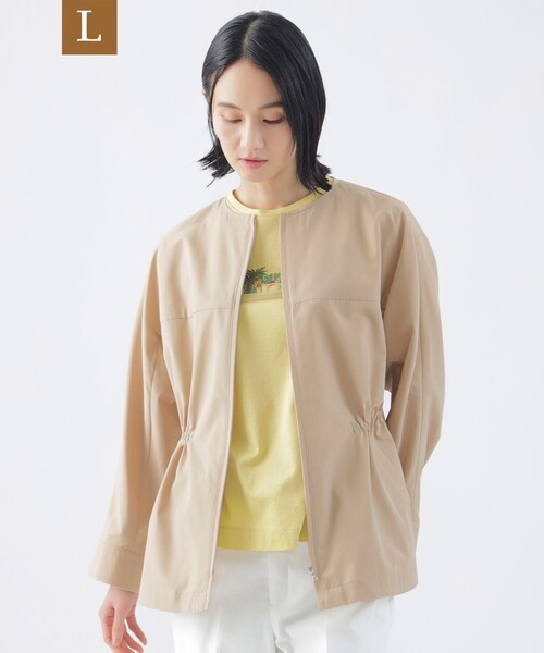 TRANS WORK(トランスワーク)の「【L】【はっ水】【ウォッシャブル】T/Cタッサーノーカラーブルゾン(ノーカラージャケット・レディース・ベージュ/ブルー系その他4・44)」の2枚目の写真