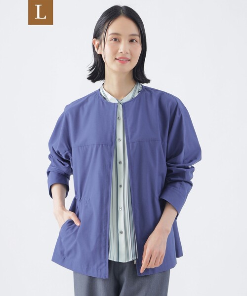 TRANS WORK(トランスワーク)の「【L】【はっ水】【ウォッシャブル】T/Cタッサーノーカラーブルゾン(ノーカラージャケット・レディース・ベージュ/ブルー系その他4・44)」の1枚目の写真