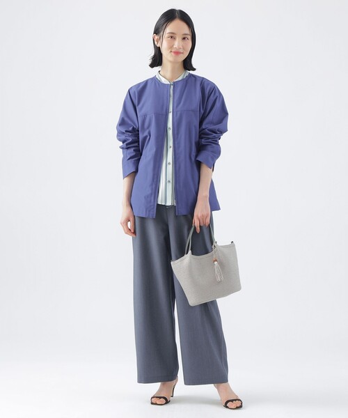 TRANS WORK(トランスワーク)の「【L】【はっ水】【ウォッシャブル】T/Cタッサーノーカラーブルゾン(ノーカラージャケット・レディース・ベージュ/ブルー系その他4・44)」の4枚目の写真
