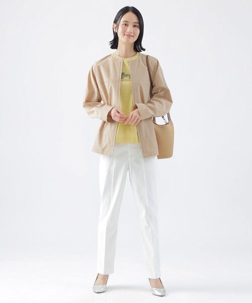 TRANS WORK(トランスワーク)の「【L】【はっ水】【ウォッシャブル】T/Cタッサーノーカラーブルゾン(ノーカラージャケット・レディース・ベージュ/ブルー系その他4・44)」の5枚目の写真
